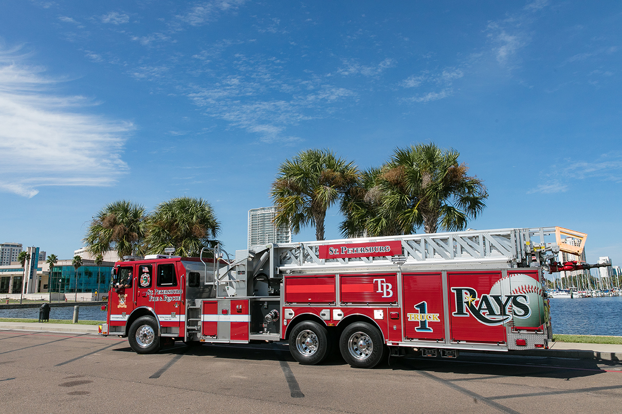 fire truck with tampa bay rays logo